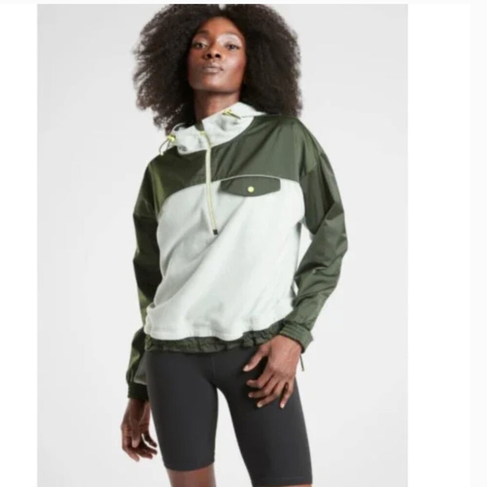 Athleta Zion Micro Fleece 1/2 Zip Colorblock Hooded Pullover Jacket
